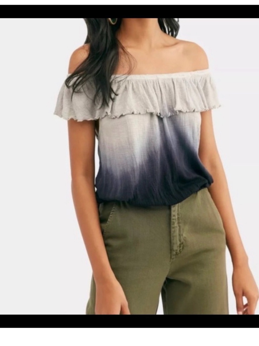 Free People Off-Shoulder Ombre Ruffle Camisole in Gray and Navy